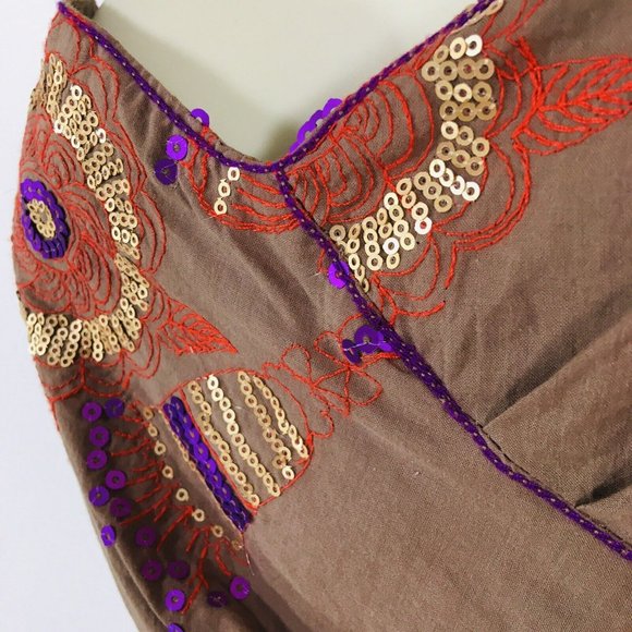 Women's Chelsea & Violet Cami Top Sz L Boho Embroidered Sequin Peplum Top - Picture 4 of 12